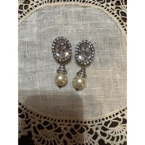 Heidi Daus Signed Statement Post Earrings Faux Pearl Drop Crystal Rhinestone